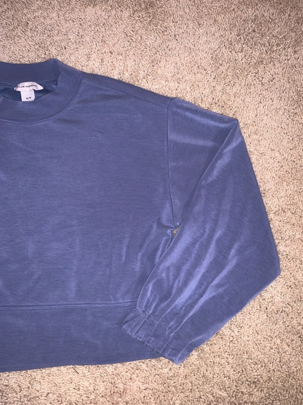 Club Monaco Women’s XS Boxy Cropped Drop Sleeve Crewneck Blue Sweatshirt - Picture 2 of 9